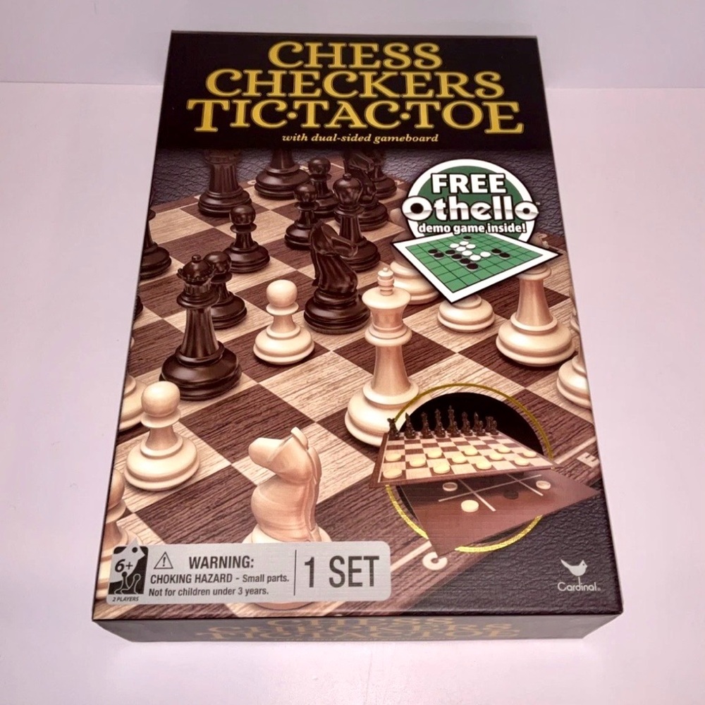 Classic Games Chess Checkers & Tic Tac Toe Includes Double Sided Game Board NEW